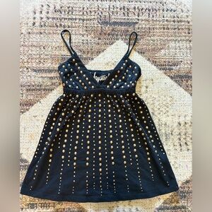 Joystick by Johnny Was Vintage Gold Studded Black Spaghetti Strap Tank Top Small